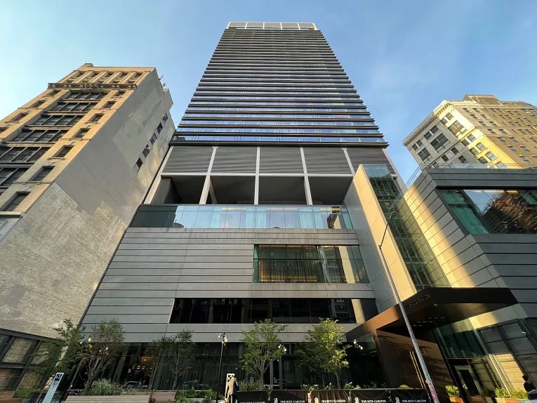 Low angle view of NoMad Ritz Carlton hotel in New York City, NY.