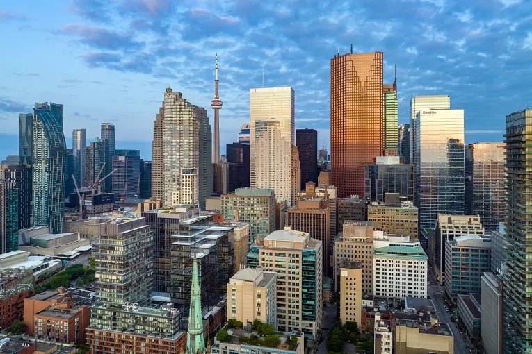 Aerial view of the skyline of Toronto, Canada