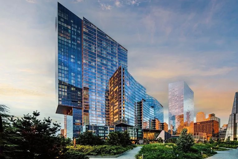 Street level view of 400 W 61st St - Two Waterline Square along West Riverside Blvd. in Manhattan, New York City, NY.