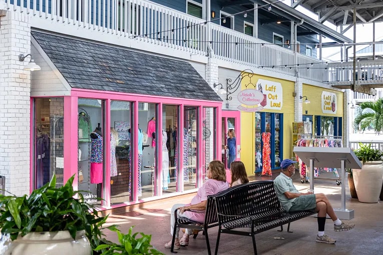 Local shops and pedestrians in Cleveland neighborhood of Punta Gorda, FL.