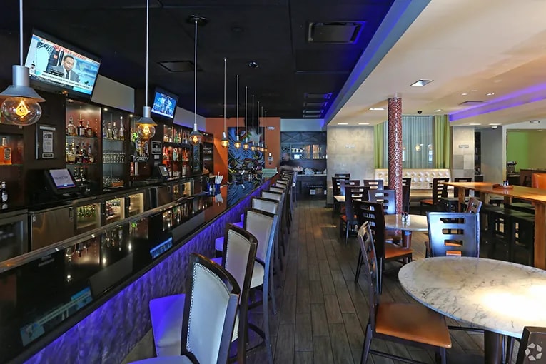 Indoor seating and bar view