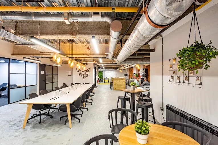 A communal area in a coworking space