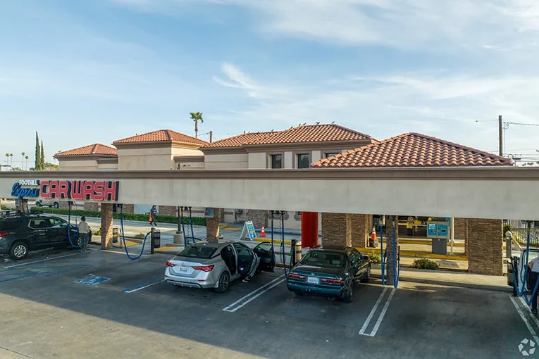 Exterior view of a Foothill Express Car Wash in Fontana, CA