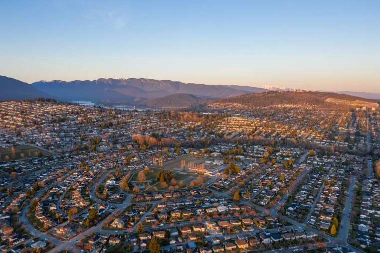 North Burnaby Suburbs arial view