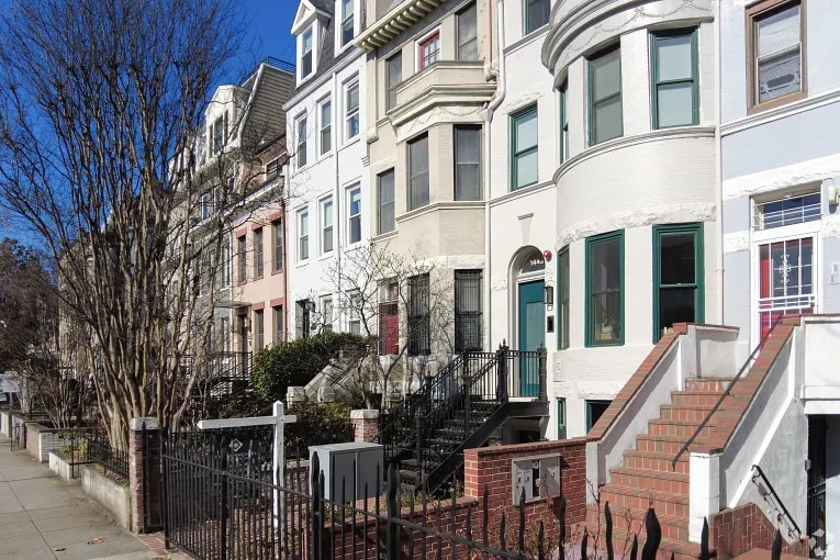 Row houses and apartment buildings in the Columbia Heights neighborhood of Washington DC.