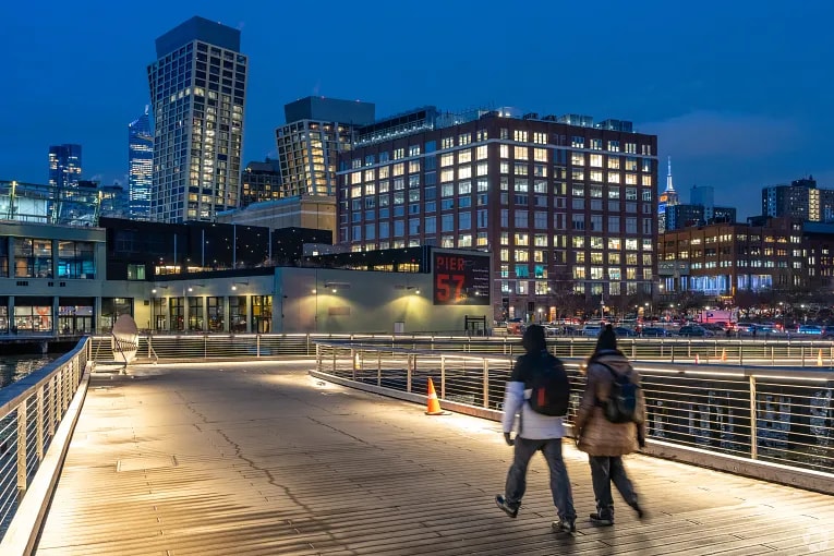 The skyline at night in the Meatpacking Districk of Manhattan, New York City, NY.