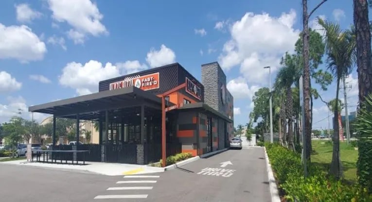 Pickup area and drive-thru lanes at Blaze Pizza in Fort Myers, Florida