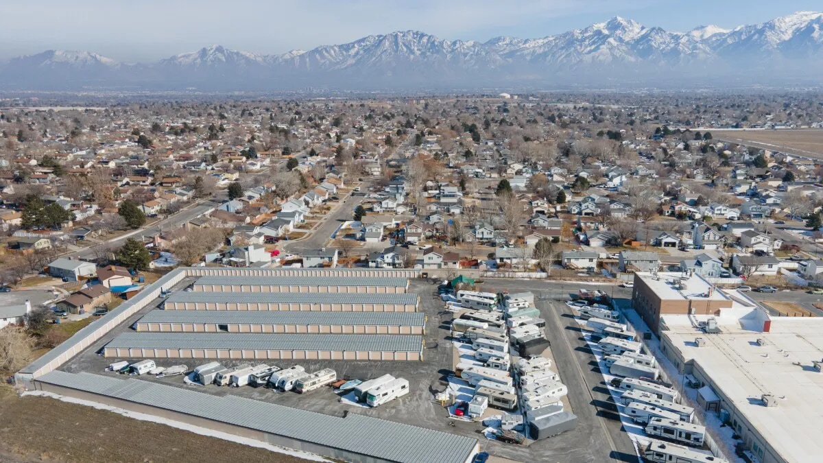 Self storage commercial building ariel view